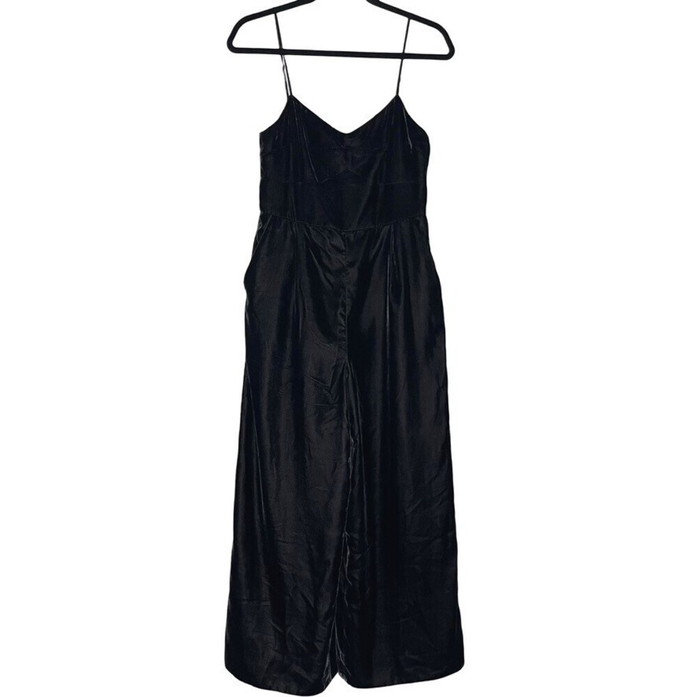 J. Crew Cropped Velvet Jumpsuit Womens 2 Black Wide Leg Spaghetti Strap Holiday